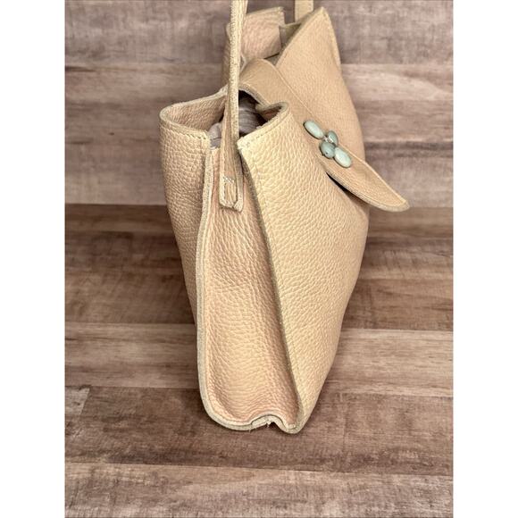 Two Bar West Leather Beige peach Cowhide shoulder bag Purse w/ Turquoise accent - Picture 2 of 13
